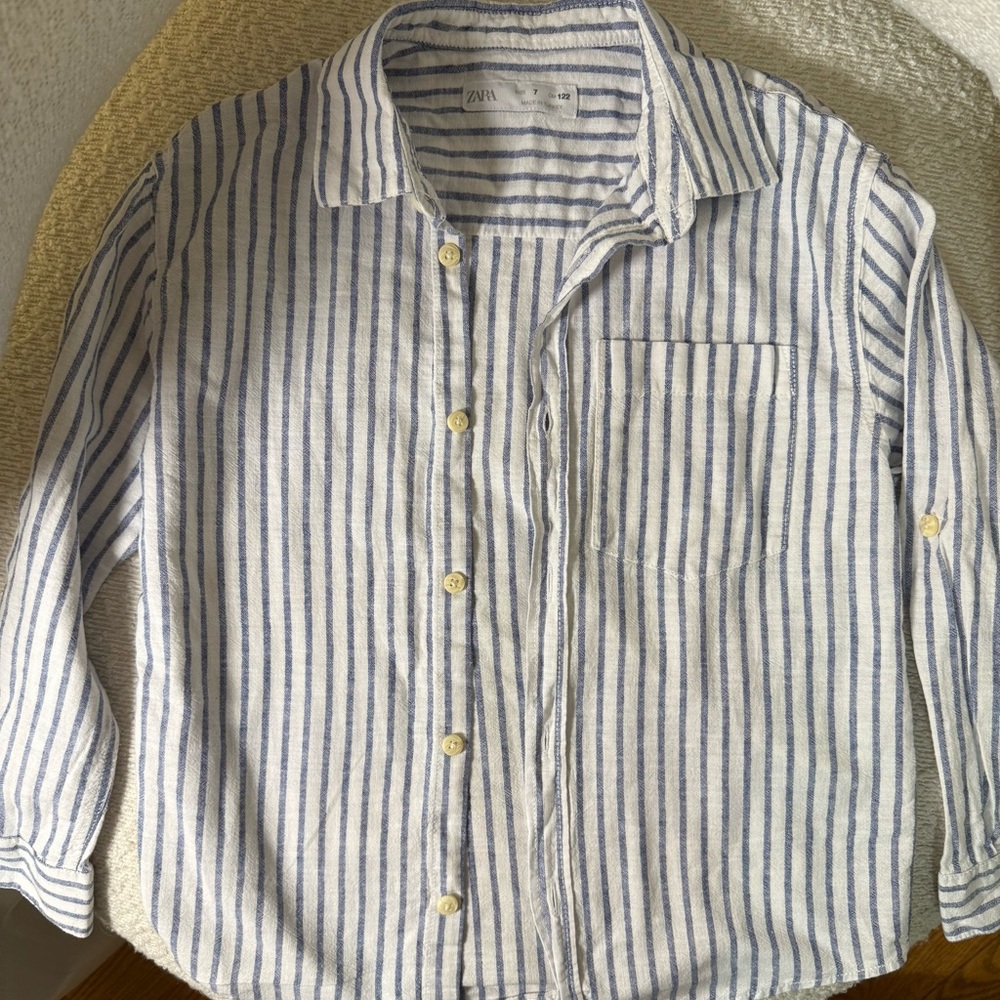 Zara Boys Blue Striped Shirt size 7 Y